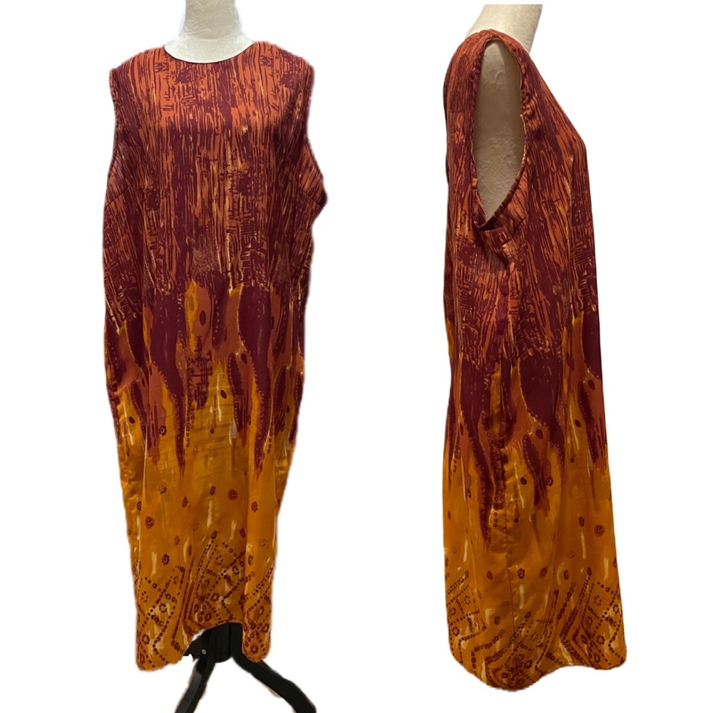 Vintage 70’s 80’s Brown Orange Pattern Plus Size Maxi Sheath Dress Sz 24